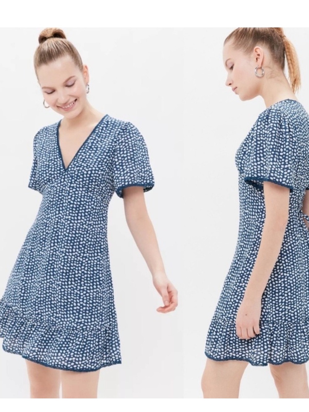 URBAN OUTFITTERS Newport Polka Dot V-Neck Babydoll Dress, Large